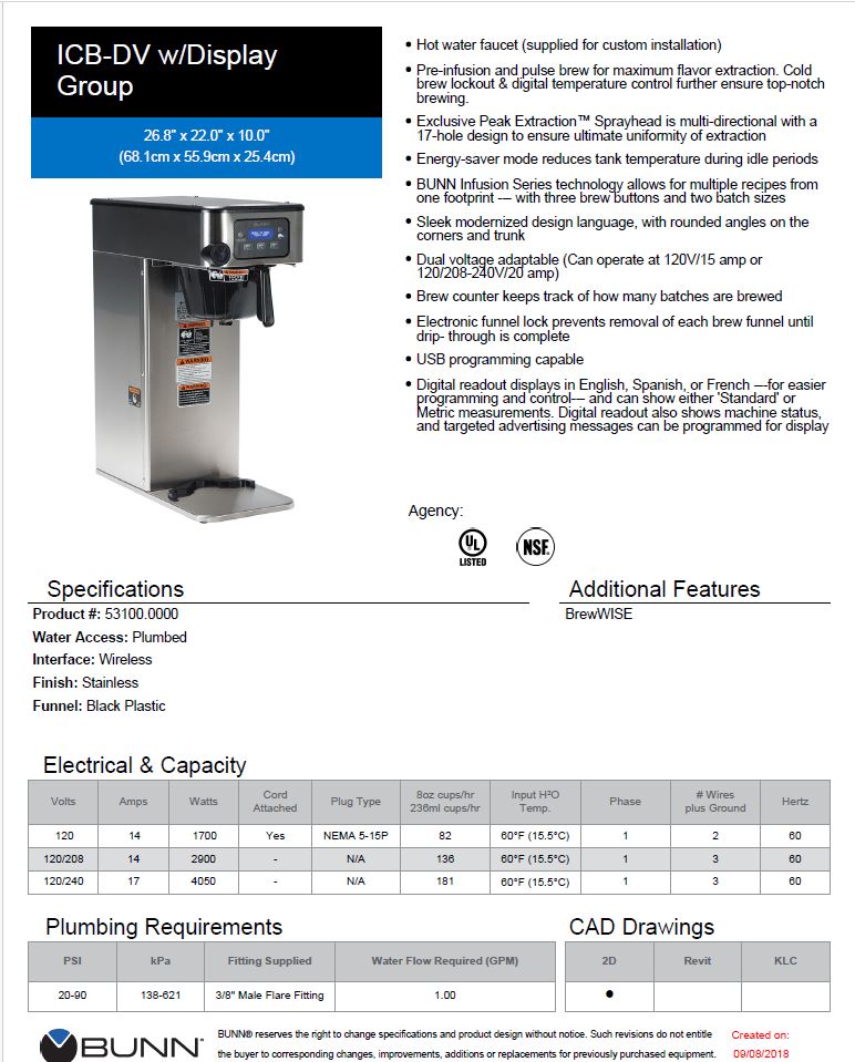 Bunn 53100.0000 ICB-DV Automatic Coffee Brewer, Dual Voltage (120/208-240V)