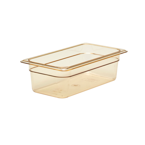 High Heat 1/3 size, 4" deep, amber plastic container
