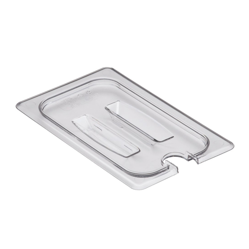 Cambro Camwear 1/4 Size Clear Polycarbonate Handled Lid with Spoon Notch, 40CWCHN135