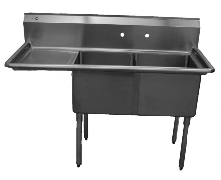 D2CWP1620L-18 12" Deep Economy Series Sink | 2 Bowl, Left Drainboard