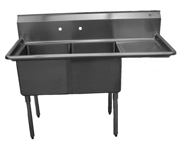 D2CWP1818R-18 12" Deep Economy Series Sink | 2 Bowl, 1 Right Drainboard