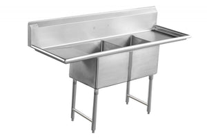 D2CWP18182-18 12" Deep Economy Series Sink | 2 Bowl, Two Drainboards