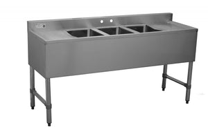 BAR3B60-LR-CWP 3 Bowl Bar Sink | 2 Drain Boards