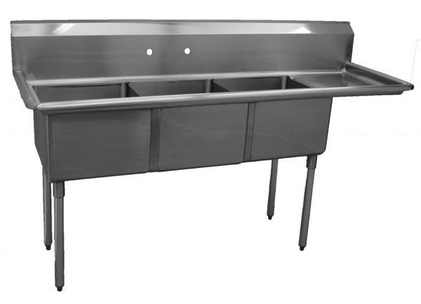 E3CWP1818R-18 3 Bowl 14" Deep Economy Sink | 18" Right Drainboard