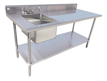 TSF-3060-L 60" Table with Sink - 16 Gauge 304 Stainless ( Left Sink )